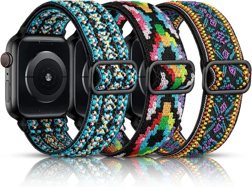 Vista 28 de DaQin Paquete de 3 bandas elásticas Solo Loop compatibles con Apple Watch para hombres de 49 mm, 46 mm, 45 mm, 44 mm, 42 mm, correa elástica
