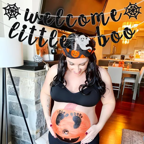 Vista 5 de Cartel de bienvenida Little Boo, Oh Baby, tema de Halloween, espeluznante baby shower, revelación de género, suministros de decoración de fiesta AF
