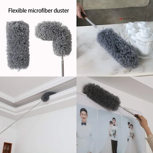 Vista 4 de Midoneat Plumero de lana de cordero con cabezal de microfibra extra flexible, largo alcance/plumero extensible de hasta 86 pulgadas para limpiar