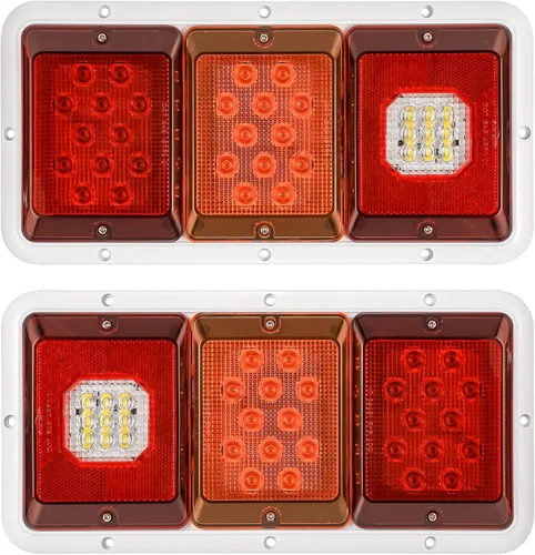 Vista 9 de Partsam 2x luces LED triples traseras 45 LEDs, rectangulares, montaje vertical u horizontal, luces LED para remolque, camión, cámper, RV, luz