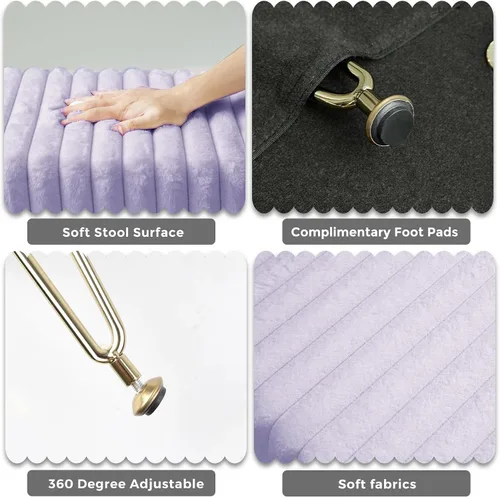 Vista 5 de HOUCHICS Taburete otomano, reposapiés, taburete de maquillaje con estampado en caliente dorado, reposapiés tapizado para cama, sala de estar (morado)