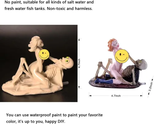 Vista 4 de Carefree Fish Esqueleto de acuario King and Queen Decor Tank Halloween Skull Ornament Bubbler Ornament A Crazy Underwater Song and Dance Drama Sin