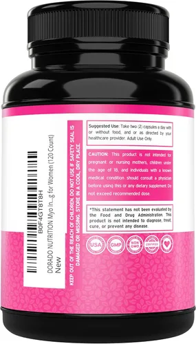 Vista 3 de Cápsulas de inositol (mio-inositol) (1000 mg por porción, 120 cápsulas), suplemento de mio-inositol para mujeres, apoyo al equilibrio hormonal