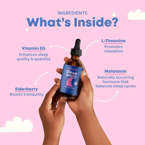 Vista 5 de SleepBerry Melatonina líquida para niños, ayuda natural para dormir con saúco y vitamina D, estimula el sistema inmunológico mientras duermen
