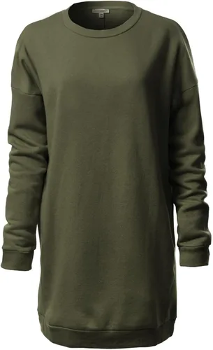 Vista 25 de MixMatchy Sudadera casual de forro polar con cuello en V para mujer, manga larga, túnica para otoño e invierno Negro (cuello redondo)