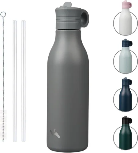 Vista 22 de Konokyo Botella de agua de acero inoxidable de 12 onzas con popote, botella de agua de viaje de metal aislada, reutilizable y a prueba de fugas, sin