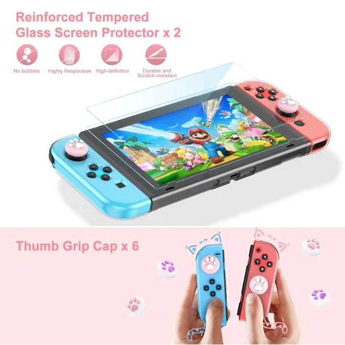 Vista 5 de Younik Switch Accessories Bundle, 17 in 1 Pink Switch Accessories Kit for Girls Include Switch Carrying Case, Adjustable Stand, Protective Case for