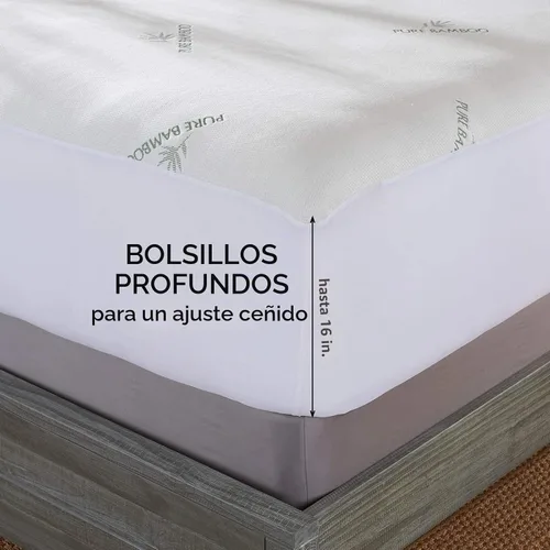 Vista 2 de Protector de colchón Twin de PURE BAMBOO, impermeable - viscosa derivada de bambú, transpirable, funda de colchón silenciosa que protege contra