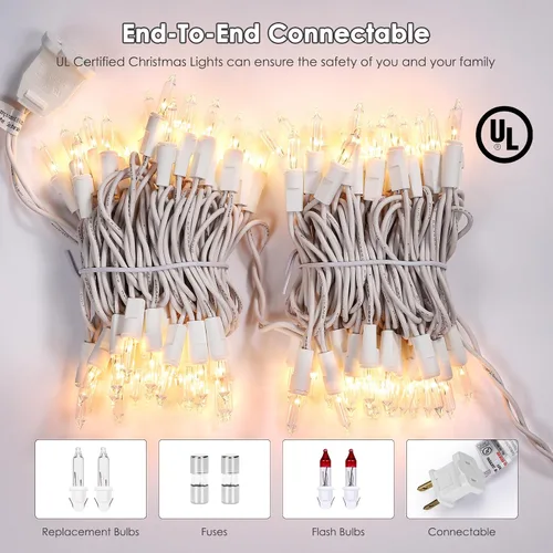 Vista 3 de Meteds Luces de Navidad, 50 unidades, luces pequeñas, transparentes, cable blanco, certificado UL, conectables, color blanco cálido, tira de luces