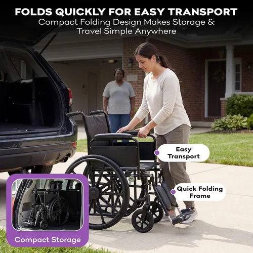 Vista 7 de Silla de ruedas bariátrica de servicio pesado para adultos - Negro - Brazos de escritorio removibles y reposapiernas elevados - Altura estándar