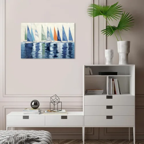 Vista 4 de Wynwood Studio Lienzo envuelto contemporáneo náutico y costero, vista de los veleros, arte de pared para sala de estar, dormitorio y baño, 24 x 16