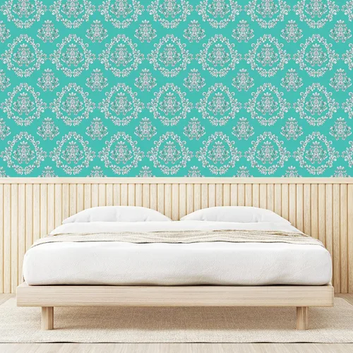 Vista 3 de Lunarable Papel tapiz victoriano de despegar y pegar para el hogar, motivos florales griegos romanos europeos, estilo Art Nouveau inspirados