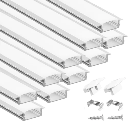 Vista 6 de Muzata Paquete de 5 canales LED empotrados de 3.3 pies/3.3 ft con cubierta blanca lechosa en forma de U de aluminio LED tira difusor canal U127 WW 1M