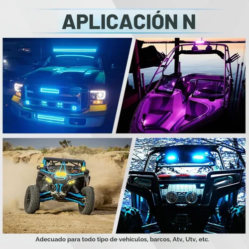 Vista 8 de ASLONG 4 piezas de 4" pulgadas LED Pods Barra de luz de trabajo todoterreno con halo RGB multicolor persiguiendo 16 colores sólidos más de 92 modos