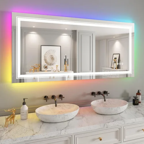 Vista 33 de Snowdool - Espejo de baño LED, de 24 x 36 pulgadas, con luz delantera y trasera, antiempañamiento, espejo de tocador de baño para pared, con función