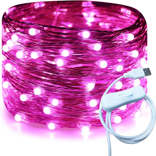 Vista 22 de RUICHEN Cable plateado de 33 pies con 100 luces LED USB con interruptor de encendido/apagado (blanco cálido)