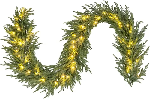 Vista 11 de Goplus - Guirnalda de Navidad preiluminada de 2,7 m, guirnalda artificial con luces, funciona con baterías, con 140 PVC y agujas de pino, conos
