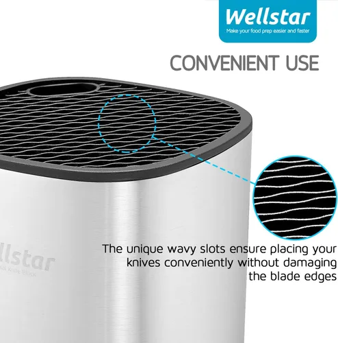 Vista 6 de WELLSTAR Soporte universal para cuchillos de acero inoxidable sin cuchillos, ahorro de espacio seguro, gran volumen, almacenamiento estable