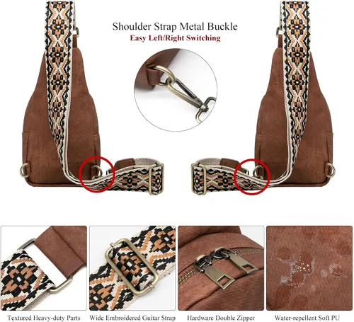 Vista 5 de Long Keeper Bolso cruzado pequeño - Bolso cruzado de cuero vegano para mujeres y hombres, bolsa de pecho para teléfono, bolsa de viaje cruzada