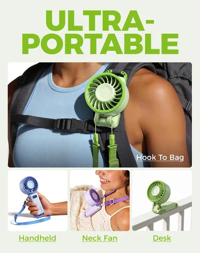 Vista 6 de Diveblues Ventilador turbo portátil, ventilador de mano de 100 velocidades con fuerte flujo de aire, ventilador personal plegable 4 en 1