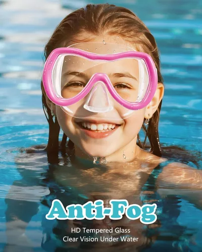 Vista 4 de Aegend Gafas de natación para niños, vidrio templado HD de 180° con amplia visión con cubierta para la nariz