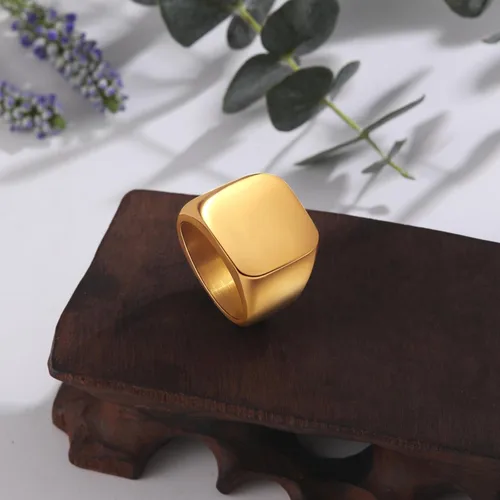 Vista 5 de Anillo de motero enhong, sello, anillo de acero pulido sólido, para hombre, ideal como regalo, tamaño de 17-38cm, color oro, negro o plata