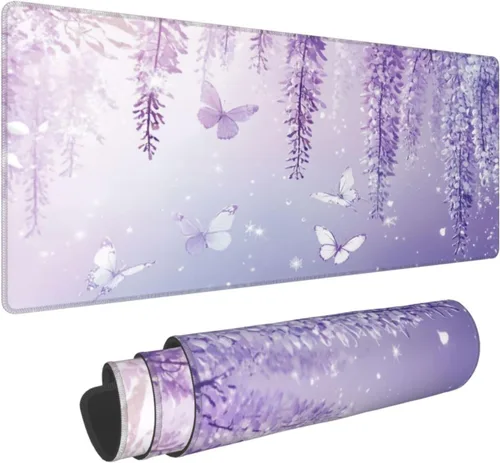 Vista 22 de Alfombrilla de mouse para juegos con diseño de flores y cerezas, base de goma antideslizante, alfombrilla de mouse extendida con bordes cosidos