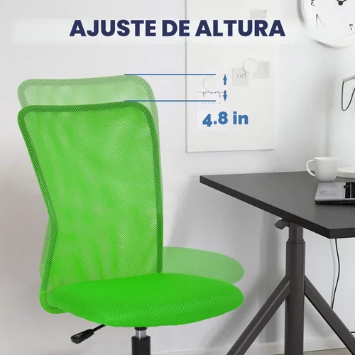 Vista 6 de FDW Silla de oficina en casa, silla de escritorio de malla con respaldo medio, sin brazos, ergonómica, giratoria, soporte de espalda, ajustable Verde