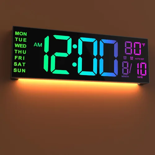 Vista 15 de JALL Reloj de pared grande de 16" digital con montaje en pared, temporizador de cuenta regresiva, alarma, LED grande, color RGB, horario de verano
