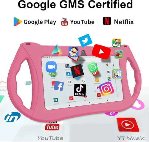 Vista 3 de Tableta para niños, tableta Android 12 de 7 pulgadas para niños, 3 GB de RAM, 32 GB de ROM con Bluetooth, WiFi, GMS, control parental, cámara dual