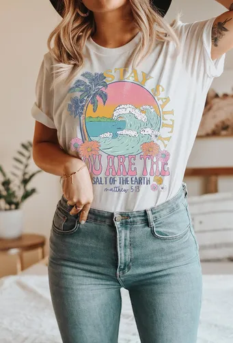 Vista 4 de Stay Salty Shirt - Christian Bible Verse T Shirt You Are The Salt Of The Earth Tank Top Summer Beach Faith Based Tee Gift For Women Men Hoodie