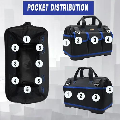 Vista 3 de FASTECH Bolsa de herramientas de 20 pulgadas, kit de herramientas de boca ancha impermeable, organizador de herramientas resistente con correas