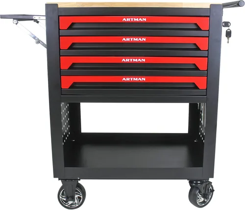 Vista 12 de Caja de herramientas con ruedas de 4 cajones, carrito de almacenamiento de herramientas con parte superior de madera, caja de herramientas