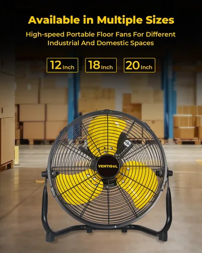 Vista 8 de VENTISOL - Ventilador de piso portátil de 12 pulgadas, ventiladores industriales de metal de 3 velocidades con inclinación de 180°, ventilador