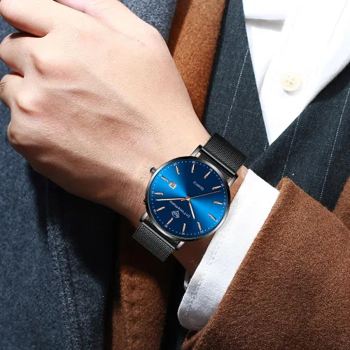 Vista 2 de Reloj de pulsera para hombre, de lujo, con diamantes de lujo, con calendario, vestido de negocios, reloj brillante para hombre, de cuarzo