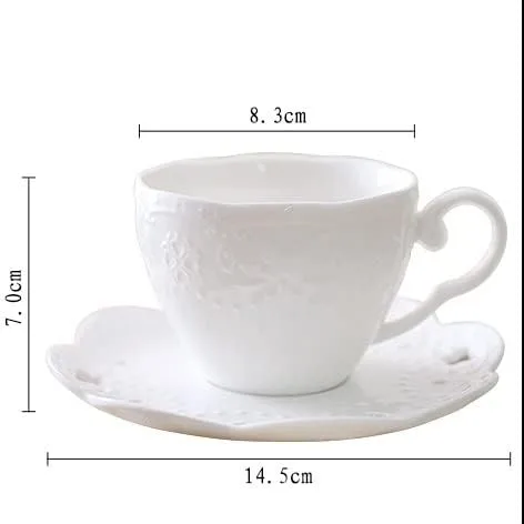 Vista 2 de Taza tazas de cerámica taza de café conjunto blanco pequeño real lujo vintage taza de té platillo boda flor tazas de café taza de café