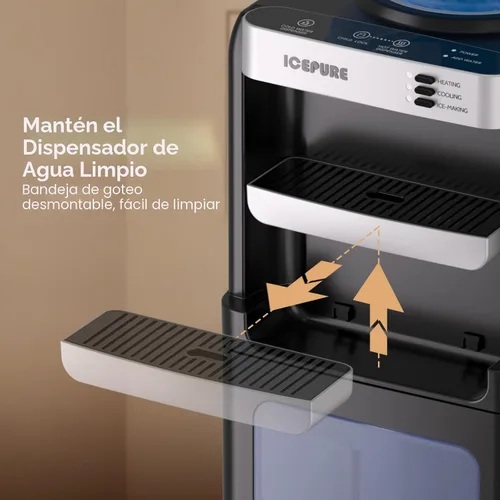Vista 6 de ICEPURE Dispensador de agua 3 en 1 con máquina de hielo integrada, dispensador de enfriador de agua para carga superior de botella de 5 galones
