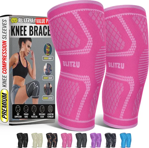Vista 13 de BLITZU - Rodillera de compresión para hombres y mujeres – mejor soporte para correr, gimnasio, entrenamiento, fitness, levantamiento de pesas.