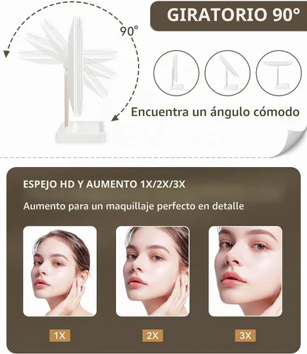 Vista 3 de BERTHALESS Espejo de maquillaje recargable con luces, 14.4 pulgadas de largo x 9.1 pulgadas de ancho, espejo de tocador iluminado para mesa, aumento