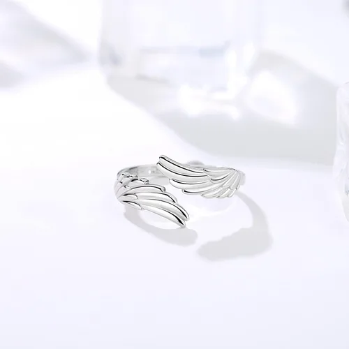 Vista 3 de YLT Anillo de plata de ley 925 con alas de ángel, ajustable, delicado, para mujeres y niñas, Metal