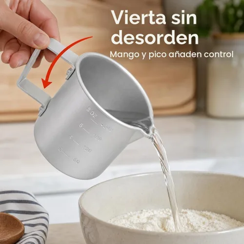 Vista 2 de Better Houseware Taza medidora, taza medidora de metal de 8 onzas con mango y labio de vertido para líquido con marcas de fácil lectura para cocinar