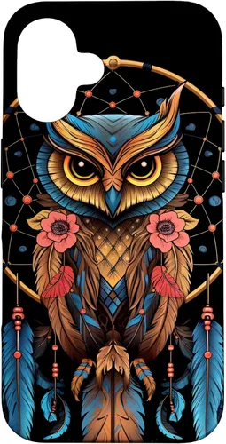Vista 32 de Funda para iPhone 17 con diseño de plumas indias nativas americanas y búho
