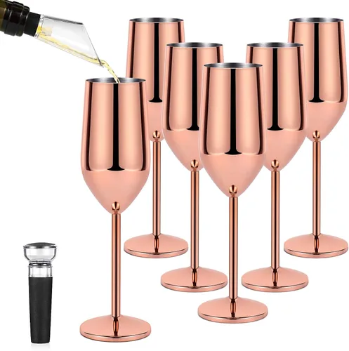Vista 9 de Lifecapido Paquete de 2 copas de champán de acero inoxidable, copas de champán irrompibles de 8 onzas, elegantes copas de champán de acero Negro