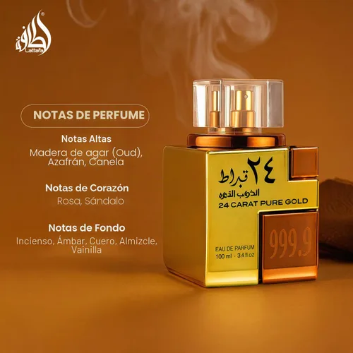 Vista 5 de Lattafa Eau De Parfum Spray de Oro Puro de 24 Quilates Unisex 3.4 Oz
