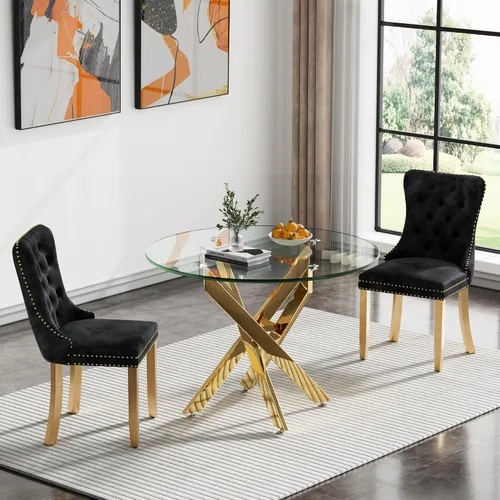 Vista 104 de HomVent Juego de mesa de comedor redonda de vidrio para 2, moderno juego de mesa y sillas de cocina de vidrio templado, juego de mesa de comedor