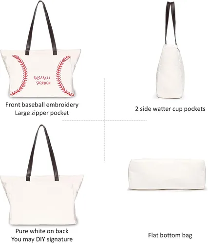 Vista 3 de Bolsas de béisbol para mujer, bolsas de lona gruesa con bolsillos, artículos esenciales deportivos para mamá, accesorios para el día del juego