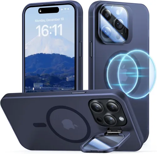 Vista 12 de Funda para iPhone 14 Pro, protección contra caídas de grado militar, compatible con MagSafe, soporte integrado y protector de lente de cámara, funda