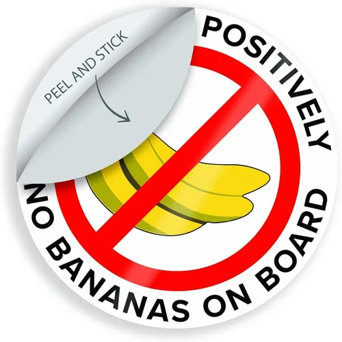Vista 2 de Absolutely No Bananas On Board, divertidas calcomanías de vinilo para barcos, paquete de 2 calcomanías circulares de 6 pulgadas impresas en vinilo