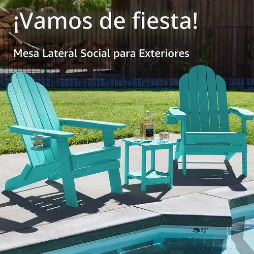 Vista 5 de LUE BONA - Mesa auxiliar de exterior Adirondack, mesa auxiliar de patio de 2 niveles Aruba Blue HDPS, mesa auxiliar resistente a la intemperie, mesa