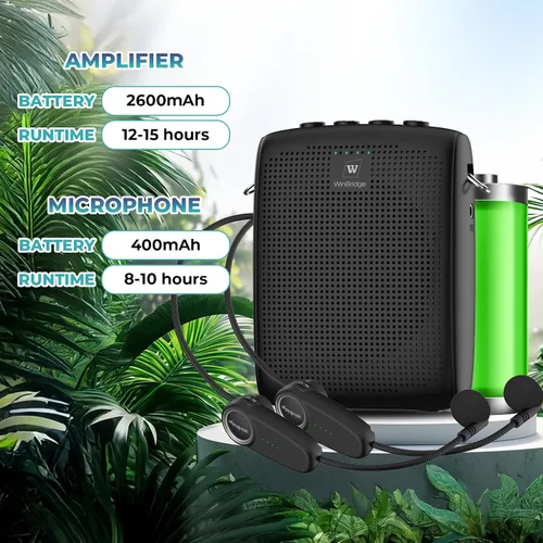 Vista 4 de Mini amplificador de voz inalámbrico con dos micrófonos Bluetooth Sistema PA recargable de megáfono portátil para enseñanza, altavoz pequeño